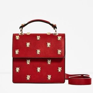 Zara Red Mini Bag with Gold Bee Embellishments